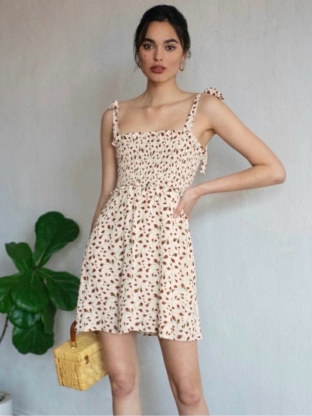 Reformation Cream Seabreeze Marion Floral Smocked Mini Dress Feminine Babydoll